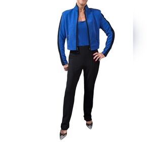 Vintage Caché Blue Black Colorblock Jacket Tank Pants Set Size XS Made USA